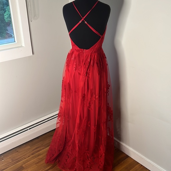 Red Maxi Dress with Chiffon Overlay SM - Picture 3 of 4